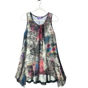 Purple Abstract Art Print Asymmetrical Tank Top | Size S/M | NWOT